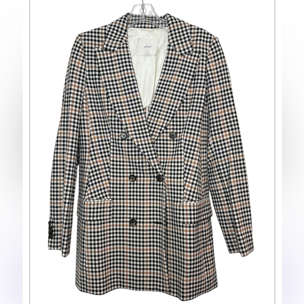 Wilfred Aritzia Margaux Plaid Double-breasted Blazer